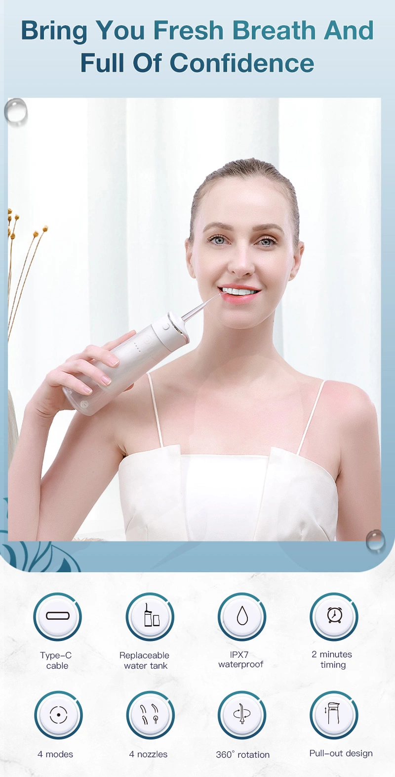 Electronic Oral Irrigator Travel Cordless Waterproof Mini Portable Dental Teeth Whitening Water Flosser