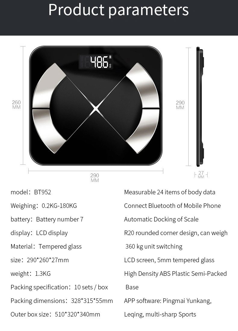 China Supply 180kg Body Fat Scale BMI Personal Weighing Bluetooth Scale (BRS-AD02)